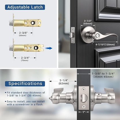 Knobonly 7 Pack Brushed Satin Nickel Door Lever Privacy Door Handles, Zinc Alloy Door Handle Interior, Keyless Lock for Bedroom or Bathroom