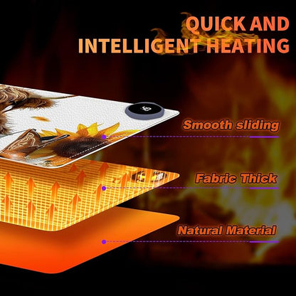 Heated Mouse Pad, Warm Desk Pad, Keyboard Mat 23.6 x 14 Inch Large Size Intelligent Fast Heating, 3 Speed Adjustable, Timed Auto Power Off for Game Office Home, Sunflower Highland Cattle