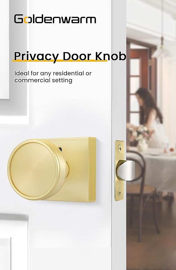 goldenwarm Gold Door Knobs Interior, Brushed Gold Door Knobs Square Privacy Door Knob for Bedroom Bathroom, Modern Heavy Duty Interior Doorknobs - 1 Pack Zinc-Alloy