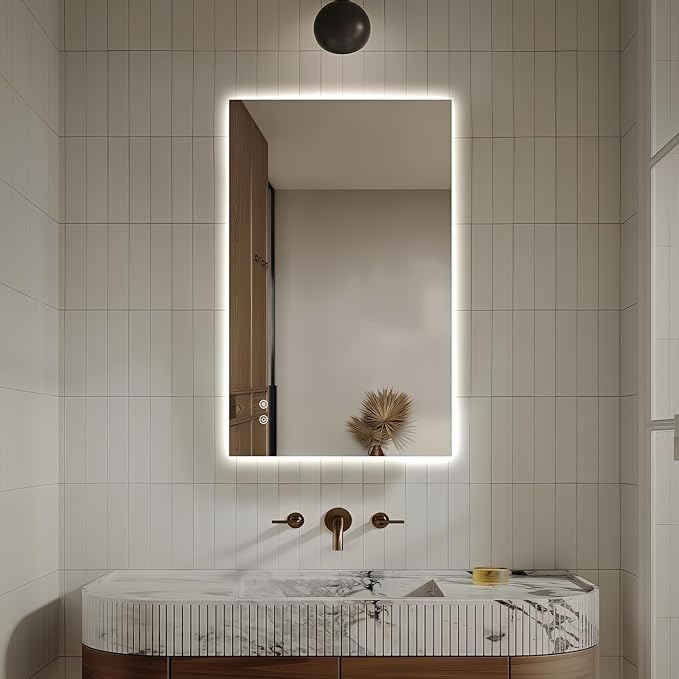 Niccy Led Mirror for Bathroom, 32"x20" Frameless Backlit Mirror for Wall Lighted Mirror with Bedroom 3 Color, Defogger, Explosion-Proof, HD Glass and IP65 Vanity Mirror Horizontal or Vertical