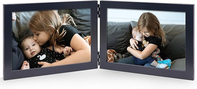 Double 4x6 Horizontal Combo, Black Wood Picture Frame, 3.5x5.5 Opening Foldable Landscape View Photo Frame on Table-top or Wall