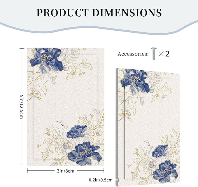 Decorative Light Switch Cover Plate Rustic Blue Flower Floral Gold Leaf 1 Gang No Device Single Blank Outlet Covers Wall Plates for Electrical Outlets Faceplate for Bedroom Home Decor