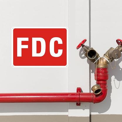 FDC Sign, 2 Pack FDC Sign Outdoor Aluminum Metal Sign, FDC Signs for Fire Department Connection, UV Protected Weather Resistant and Easy to Install (Size: 10x7 inches)