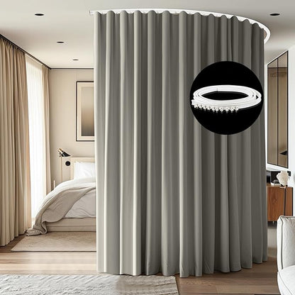 Room Divider Ceiling Mounted Curtains Track Sets Extra Wide Blackout Curtain Flexible Tracks for Bedroom Privacy Partition Separator, 1 Panel Light Grey Drape and White Rail, W15 x H9ft