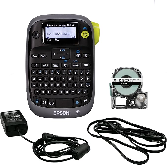 LABELWORKS Epson LW-PX300ADPT Industrial Label Maker for Office with Adapter – Sticker Labels, Magnetic Label Compatible, Only Uses 203 and 205 Shrink Tubes, Label Printer & Adapter