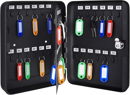 Amazon Basics Locking Steel Cabinet Security Lock Box With 48 Key Hooks, Black, 2.8" D x 7" W x 9.8" H