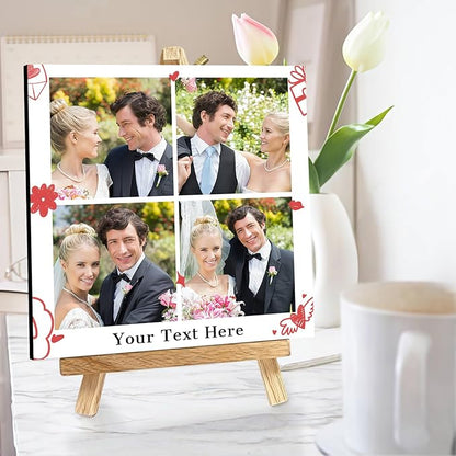 Custom Photo Frame with Stand, Personalized Picture Display, MDF and Wood Construction, Desktop Decor, Multiple Designs, Customizable Gift for Family and Friends