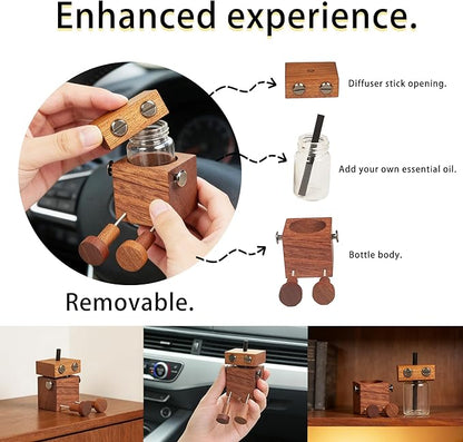 Scented Wooden Man Figurine - Magnetic Aroma Diffuser Doll for Car Vent & Dashboard, with Built-in Essential Oil Storage & Absorbent Stick, Funny Dancing Decor for Car and Desk, Brown