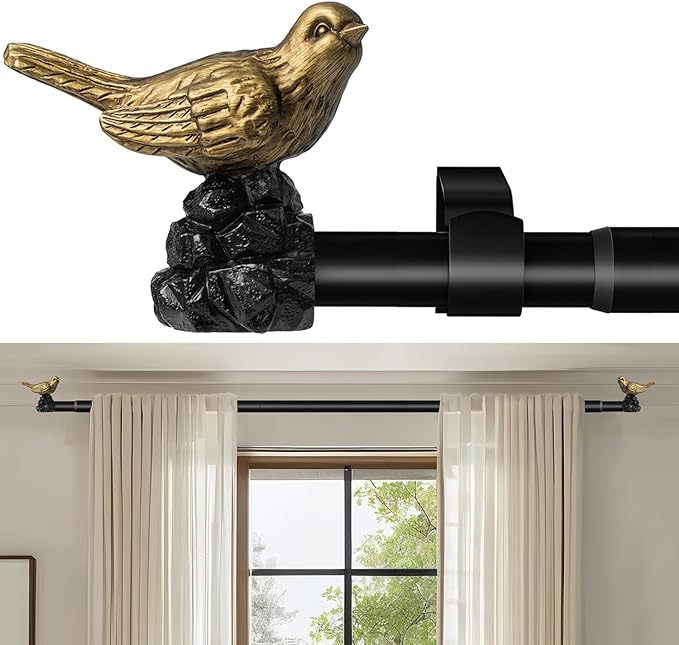 Vintage Gold Curtain Rod 36 to 168 Inches Curtain Rods for Windows Adjustable Drapery Rod with Bird Finials Heavy Duty Curtains Rods for Living Room