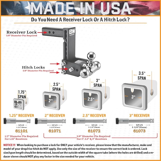 61573 | 2 Pack, Keyed Alike, Receiver Locks for 3" Receiver