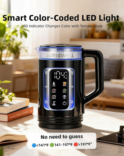 Electric Tea Kettle with Temperature Control, 1.5L Glass smart Water Boiler for Tea, Coffee & Boil, Automatic Shut Off, 12h Keep Warm & One-Touch 6 Presets
