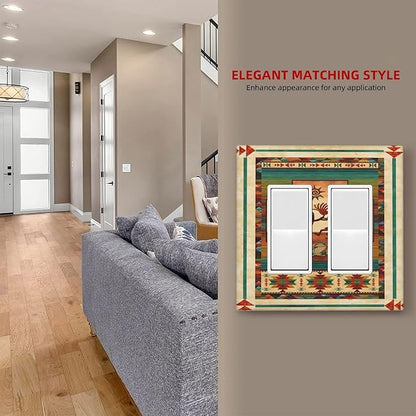 Decorative Outlet Covers Native American African Afro 2 Gang Light Switch Cover Double Rocker Wall Plate Outlet Covers Faceplate for Home Bedroom Decor（2 Pack）