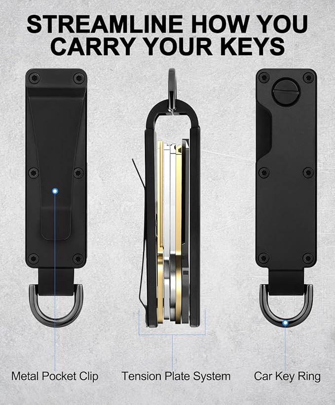 Mens Key Organizer - Compact Metallic Key Holder | Minimalist Innovative Keyholder | Smart Keychain Secures 1-5 Keys