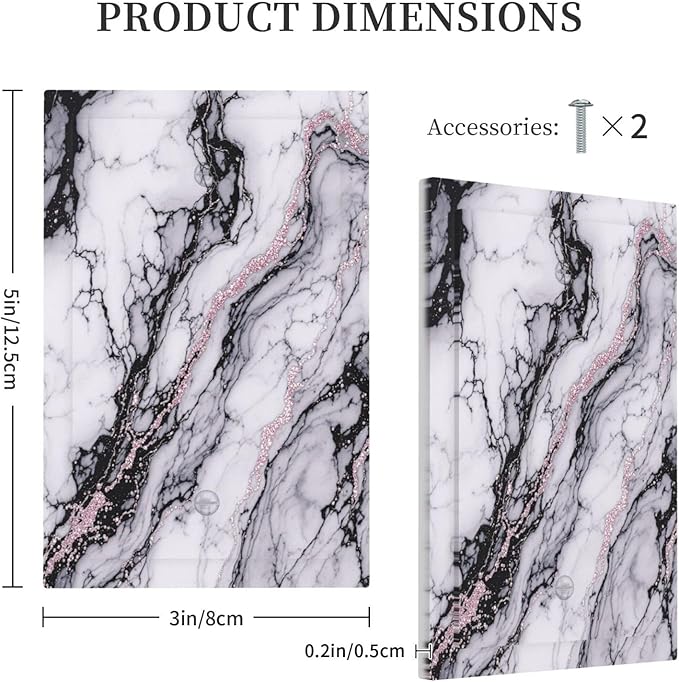 Light Switch Cover Plate White Marble Pattern Black Lines Pink Lines 1 Gang No Device Blank Electrical Wall Plates Faceplate Decorative Switch Plate for living Room Office Decor