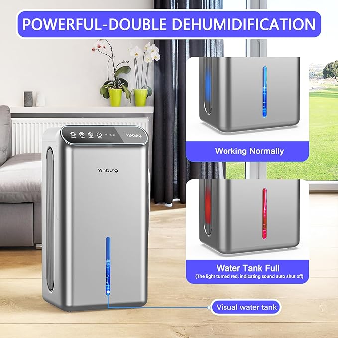 Dehumidifier for Basement (85 OZ, 800 sq ft) Quiet Dehumidifiers for Home, Auto Shut-Off, Sleep Mode, 3 Gear Timer(8H,16H,24H), Small Dehumidifier for Bedroom, Bathroom with Drain Hose