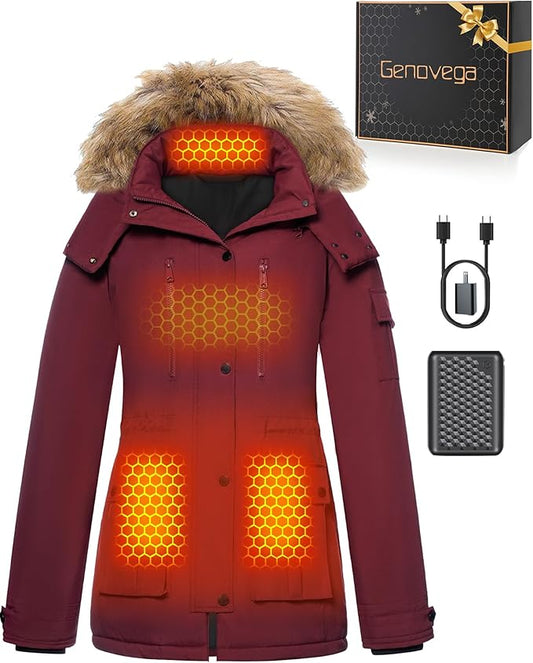 Graphene Heated Jacket for Women with Large Capacity Battery Pack Waterproof Windproof