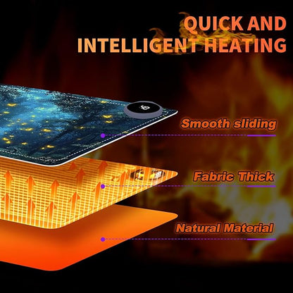 Heated Mouse Pad 23.6 x 14 in 3-Temp Fast Heating Desk Mat with Auto Timer Warmer for Hands Wrist Pain Relief Waterproof Keyboard Mat for Office, Gaming, Home, Enchanted Forest Glow