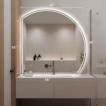 Niccy Half Moon Led Mirror for Bathroom, 40" Semi Round Backlit Mirror for Wall Lighted Mirror with Frameless 3 Color, Defogger, Explosion-Proof, HD Glass and IP65 Vanity Mirror