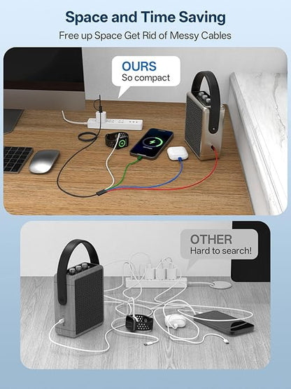 Travel Essentials, 4 in 2 Multi Charging Cable for Apple Watch Charger/iPhone Charger,USB C Cable Cord for iPhone 17-11/iWatch Ultra/10-2/Galaxy S25-S20, Android Phones, MP3-MultiColor,5FT
