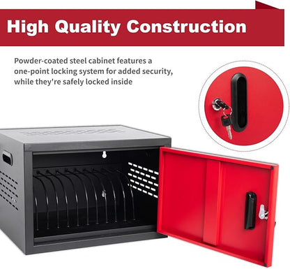 12 Bay Charging Cabinet for Laptop/Chromebook, Black Locking Charging Station with 12-Outlet Strip, Cable Clips, Grommet Holes & Wall-Mount 18.98" W×12.99" D×14.96" H for Office/Classroom