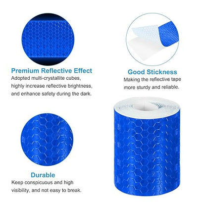 PATIKIL 2 Inch x 10 ft Reflective Tape, 1 Roll Waterproof Self Adhesive High Visibility Caution Warning Safety Tape Reflector with Scraper for Trucks Trailers Cars, Blue