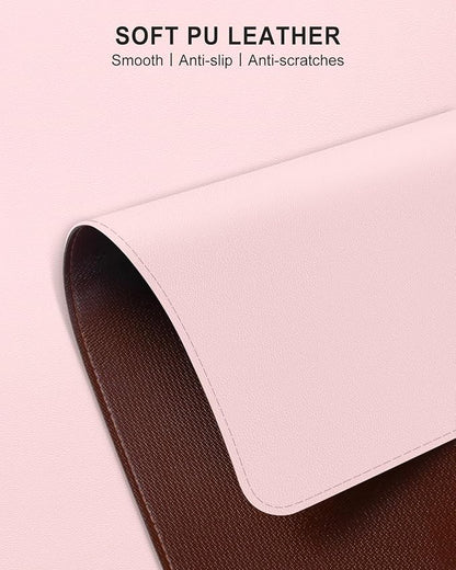 Heated Desk Pad, 23.6" x 14.2" Leather Non-Slip Warm Desk Pad, Large Mouse Mat with 3 Levels Heating & 3 Hours Auto Shut-Off, Hand and Foot Warmer for Office, Home, Pink