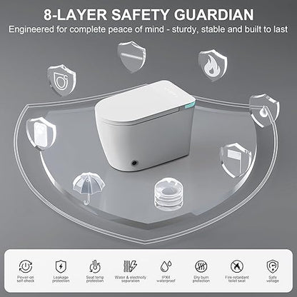 Smart Toilet with Bidet Built in, Bidet Toilet with Heated Seat and Night Light,Warm Water Wash&Dry, Modern Tankless Toilet for Bathroom, One Piece Toilets with Soft Close, Foot Sensor, Auto Lid&Seat