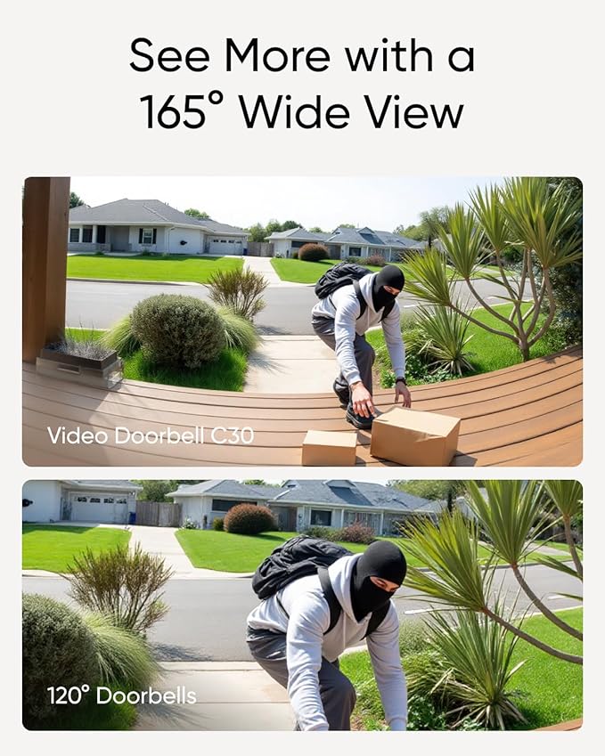 eufy Security Video Doorbell Camera C30, Battery Powered,2K FHD,165° Ultra-Wide View,Easy Installation, Live Video Call, AI Human Detection for People and Packages,HomeBase 3 Compatible,No Monthly Fee