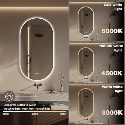51" x 27" Oval LED Mirror for Bathroom, Backlit Vanity Mirror with Lights, Frameless Smart Wall Mirror, 3 Colors Stepless Dimmable, Anti-Fog, Shatterproof, Memory, CRI95+(Horizontal/Vertical)