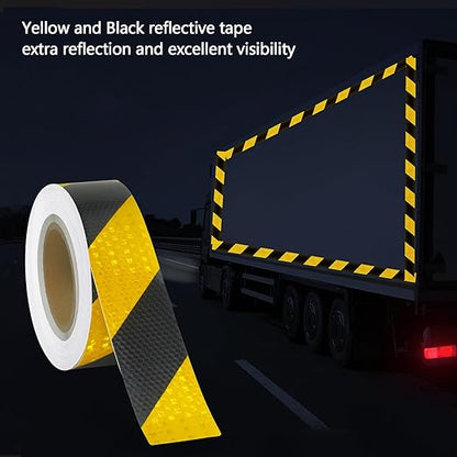 Yellow Black Reflective Tape 2 Inch x 33 FT Waterproof Caution Safety Tape Hazard Sticker Reflector Stripes Conspicuity Tape for Warming Signs