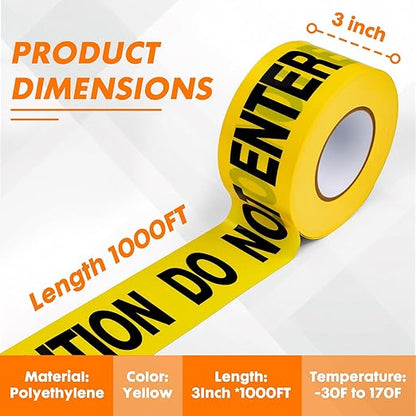 Caution DO NOT Enter Tape – 3 Inch x 1000 Feet | Bright Safety & Hazard Tape with Bold Black Text for Construction, Events, and Dangerous Areas (Caution DO NOT Enter, 1 Pack)