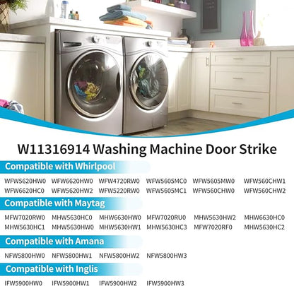 W11316914 Washer Door Strike Compatible with Whirlpool Maytag Amana Inglis Washer WFW5620HW0 WFW6620HC0 WFW6620HW0, Replace Parts W10921697 4929388 AP6872076 PS12711619 EAP12711619 FIX12711619