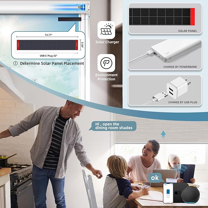 SmartWings Motorized Roller Shades Work with Homekit, Alexa Google, 100% Blackout Smart Blinds for Windows, Cordless Remote Control Window Shades, Essential Cream, Customized Size