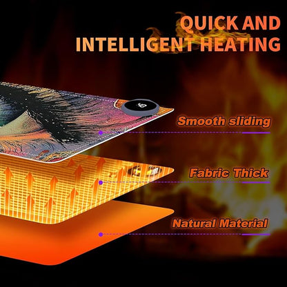 Heated Mouse Pad 31.5x13 in 3-Temp Fast Heating Desk Mat with Auto Timer Warmer for Hands Wrist Pain Relief Waterproof Keyboard Mat for Office, Gaming, Home, Colorful Eye Art