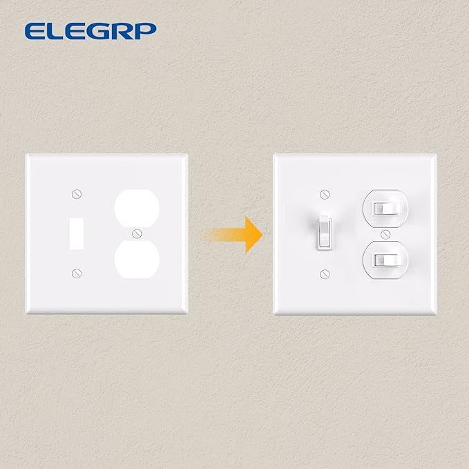 Combination Wall Plate ELEGRP 1-Toggle Light Switch 1-Duplex Receptacle Outlet Combination Wall Plate Cover, Mid-Size 4.88" x 4.94" Unbreakable Thermoplastic Faceplate Cover, UL Listed (2 Pack, white)