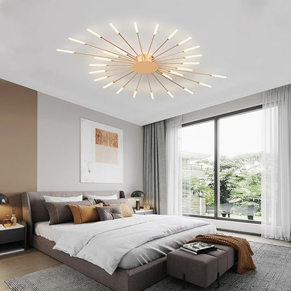 Modern Ceiling Light Flower Shape, Metal Firework Ceiling Lamp with Plug-in LED Source, Lighting Fixture for Living Room Dining Room Bedroom, Natural Light