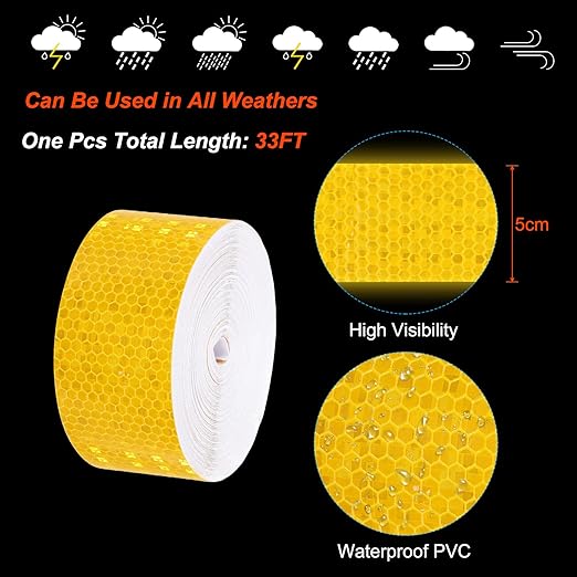PATIKIL 2 Inch x 82 ft Reflective Tape, 1 Roll Waterproof Self Adhesive High Visibility Caution Warning Safety Tape Reflector with Scraper for Trucks Trailers Cars, Yellow