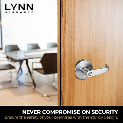 LYNN HARDWARE Commercial Door Lever Lock - Heavy-Duty Locking Door Handle, Designer Door Handles, Cylindrical Lever Lock, Non-Handed Grade 2 Door Handle, Satin Chrome, Privacy/Bathroom Function