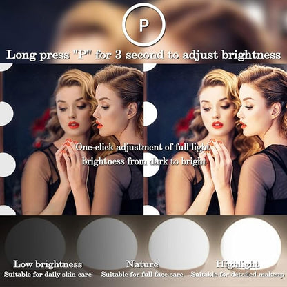 THEKLA 24 x 32 Inch Hollywood Light Vanity Mirror with 24 Bulbs Adjustable 3 Color Lights 32" Vanity Lighted Mirror for Bathroom Bedroom Wall Vanity Makeup Table Mirrors with Lights Base X10 Magnifier