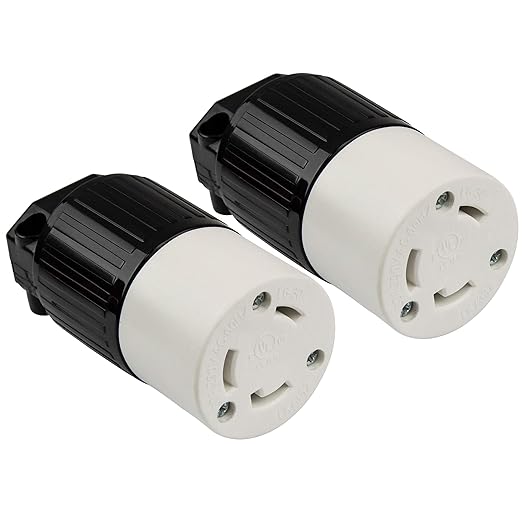 ENERLITES NEMA L6-30R Locking Connector for Generator, Twist Lock Female Plug, 30 Amp, 250 Volt, 2 Pole, 3 Wire Grounding, Industrial Grade, UL Listed, 66462-BK, Black, 2 Pack