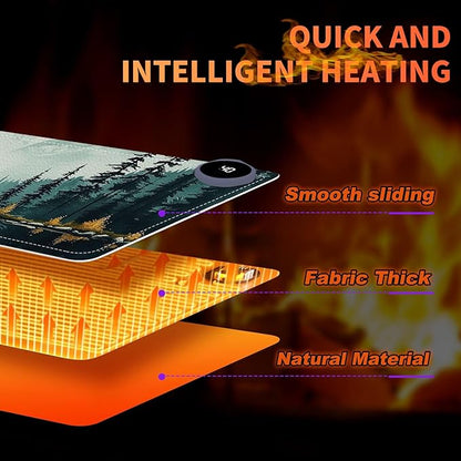 Heated Mouse Pad 31.5x13 in 3-Temp Fast Heating Desk Mat with Auto Timer Warmer for Hands Wrist Pain Relief Waterproof Keyboard Mat for Office, Gaming, Home, Forest Reflections