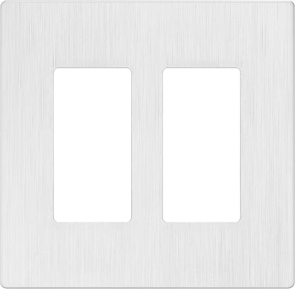 LIDER Brushed Finish Decorator Switch Cover, Screwless Wall Plate, Mid-Size 2-Gang 4.88" x 4.92", Unbreakable Polycarbonate Thermoplastic, UL Listed, LSWP-32M-BW, Brushed White