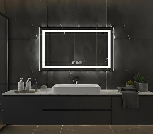 40 * 24inches LED Mirror, Smart Bathroom Mirror with Lights, Anti-Fog, Tempered Glass, 3 Colors Dimmable, Front and Backlit, CRI 90+, Wall Mounted, Memory