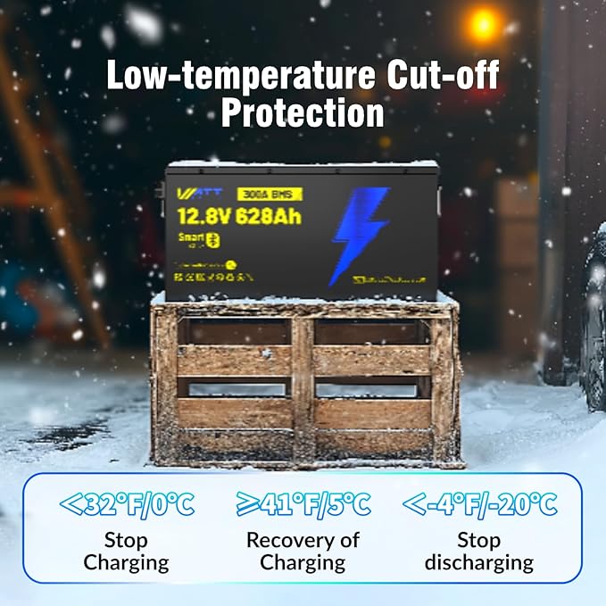 WattCycle 12V 628Ah LiFePO₄ Battery, Lithium Battery 12V 300A BMS, Lithium RV Batteries Built-in Bluetooth, IP65 Waterproof, 8038Wh Energy Storage, Perfect for Home Energy, RV, Marine, Solar, Off-Grid
