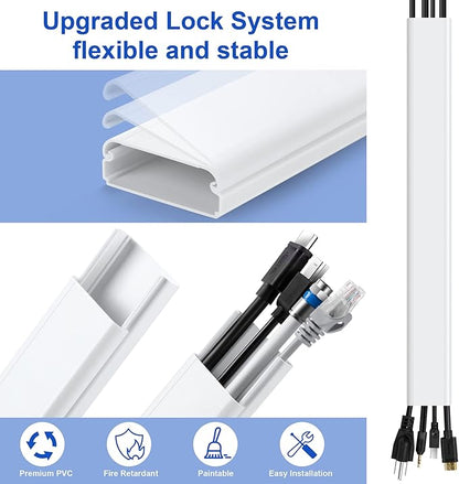 ZhiYo 34in TV Cord Hider for Wall Mounted TV, Large Cord Cover Wall, PVC Cable Management Raceway Kit, Wire Hider for Wall, White Wire Concealer 2 xL17in, W2in xH0.7in
