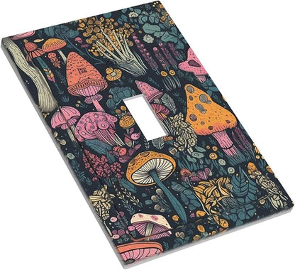 Decorative Light Switch Cover Multicolored Mushrooms Colorful Plant Single Toggle Switchplate 1 Gang Personalized Wall Plate Switchcover Decora Light Switch Plate for Home Office Decor