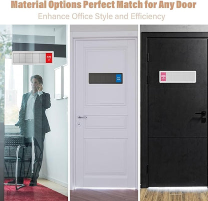 Office Door Signs- 6 Options Out Of Office Sign for Door,Do Not Disturb, In A Meeting,Please Knock, Come On In,Back Soon, Privacy Slider Sign for Meeting & Conference Room Brushed Silver