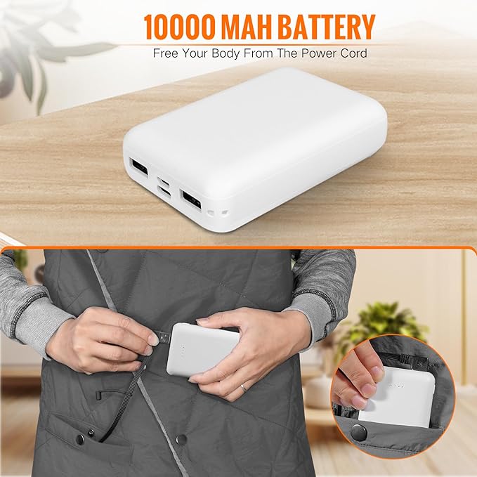 Battery Operated Heated Blanket, Fast Heating Wearable Wireless Heated Shawl Throw, Water-Resistant Cordless Electric Blanket with Power Bank for Camping, Outdoor, Stadium, Winter Warm Gift(Grey)