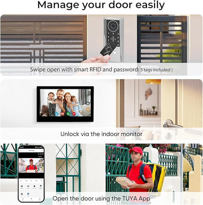 2-Wired Doorbell Camera with Monitor, Video Doorbell Intercom System with keypad,keypad video intercom with 1080P 7-inch Touch Screen, Tuya App Remote, Password Unlock, Waterproof, No Subscription