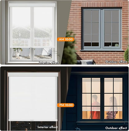 Persilux Free-Stop Cordless Solar Shades for Windows Shades Light Filtering Roller Shades (White, 20" W x 72" H) 5% Openness UV Protection Flame Retardant View Through Roller Blinds for Windows, Home
